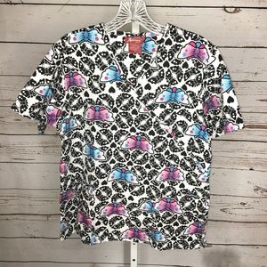 Active Brand Classic Butterfly Print Scrub Top S